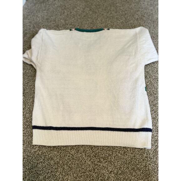 Par Four Sweater Large Golf Knit White Argyle Embroidered Golfer Vintage Read - Picture 5 of 8